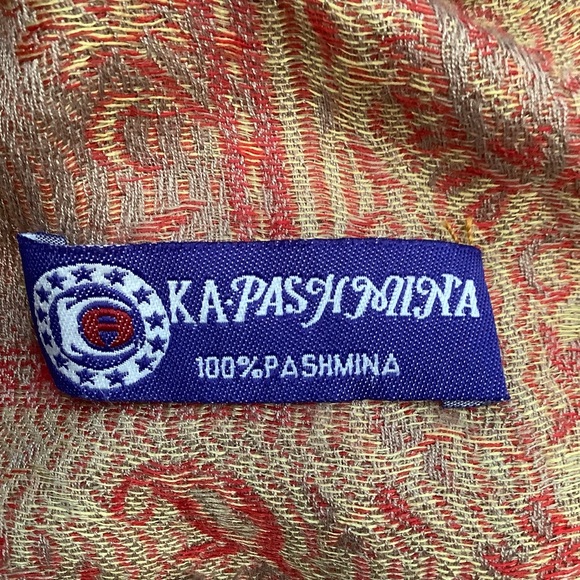 PASHMINA Taupe/Red Paisley Shawl with Fringe - Picture 7 of 11